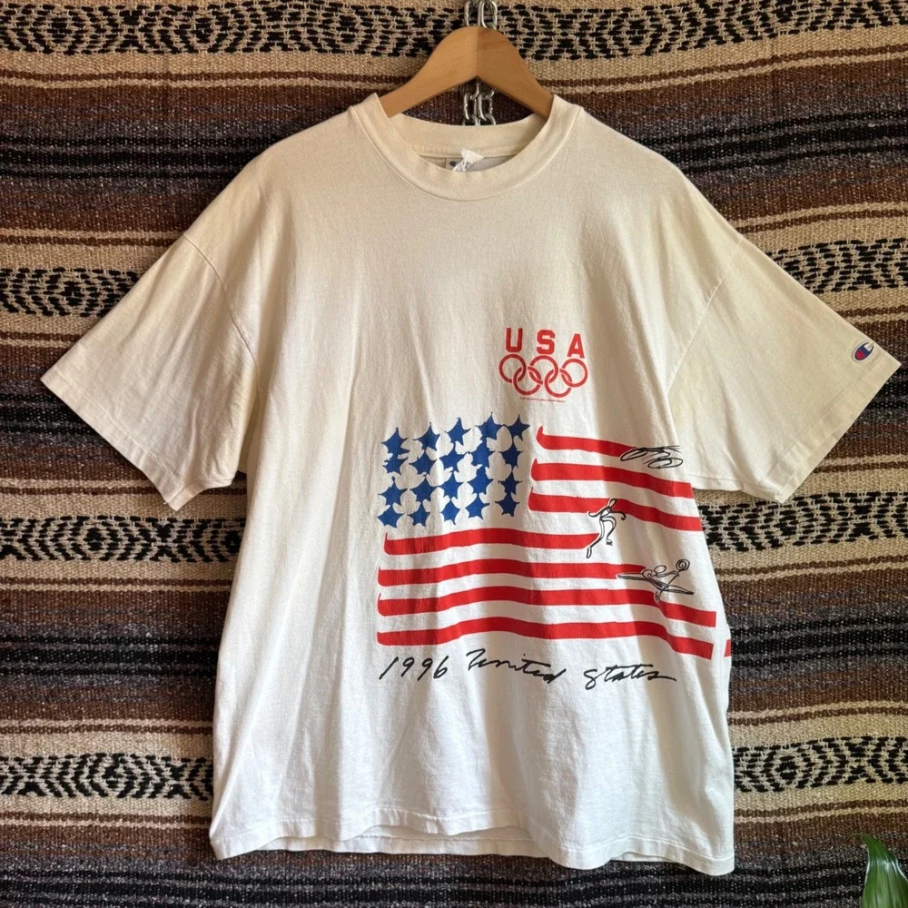 Vintage 1996 Champion USA Olympic Team T-Shirt Mens XL Cream Atlanta Summer Game - Picture 1 of 7